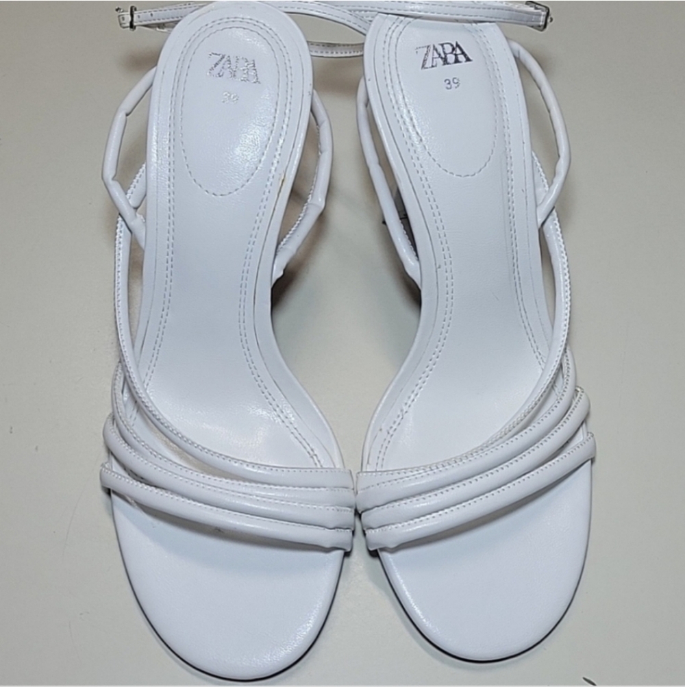 ZARA WHITE Angular Strappy Heels Size 8 - Picture 5 of 15